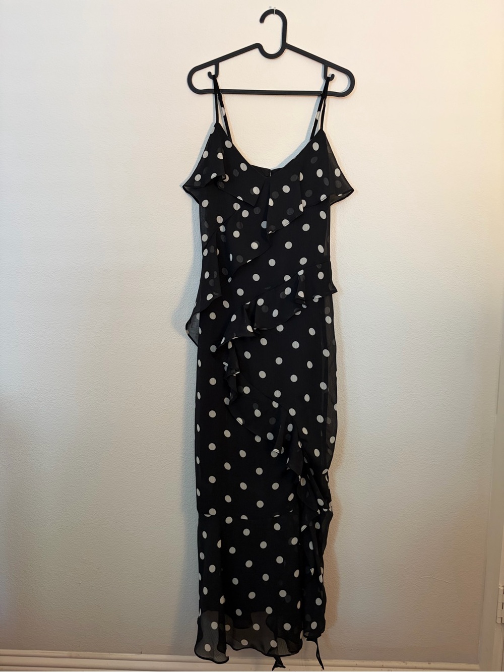 The Workshop Black Polka Dot Ruffle Slip Dress